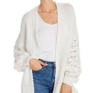 Harper Heritage open chunky knit cardigan pom-pom bubble balloon sleeves Medium